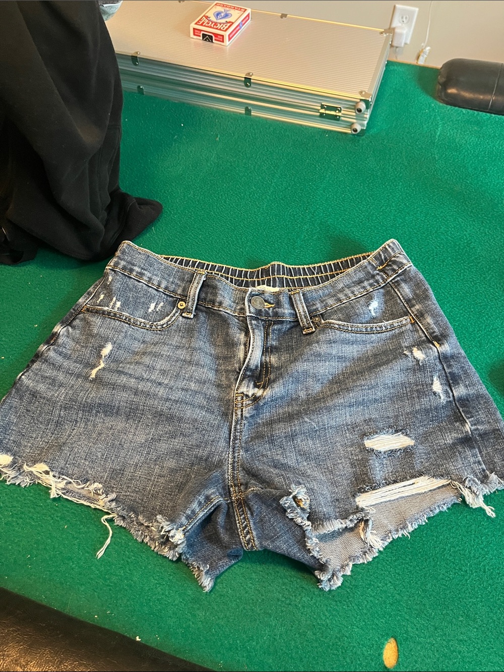 aerie Distressed Medium Blue Denim Jean Shorts